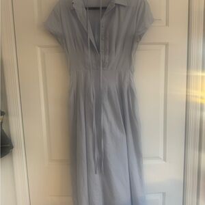 Aysha Buttoned Linen Midi Dress -Cornflower Blue